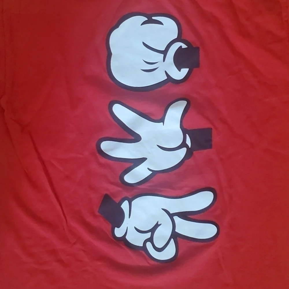 Disney Mickey Mouse Hands Rock, Paper, Scissors Red T-shirt. - Picture 2 of 6